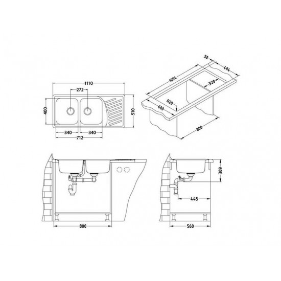 ALVEUS ELEGANT 70 SAT-90 1110X510 2X  нерж.сталь