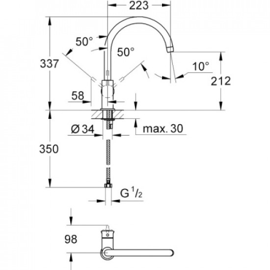 Смеситель для кухни GROHE BauClassic с высоким C-образным изливом 31234000