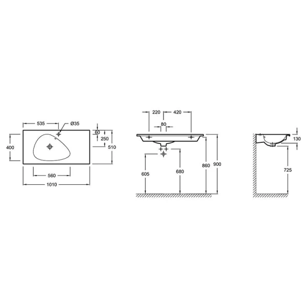Подвесная раковина-столешница Nouvelle Vague Jacob Delafon EXAQ112-Z-00 101х51 см